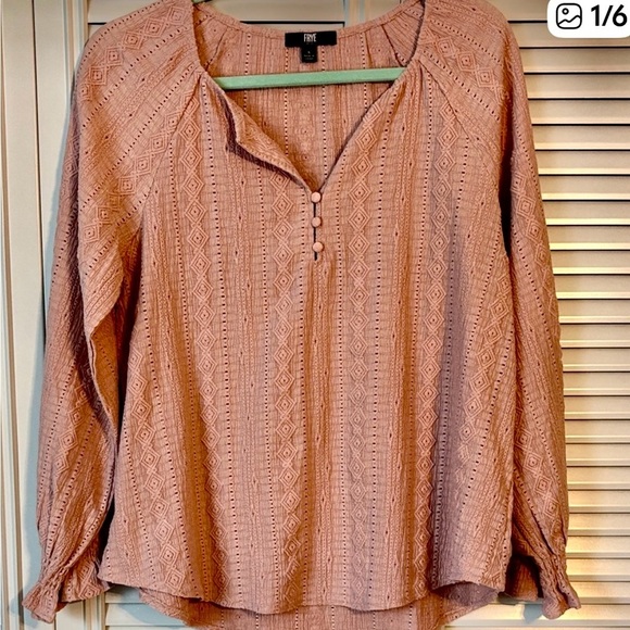 Frye Tops - Frye Dusty Pink Textured Blouse with Button Detail & Ruffled Sleeve Size S